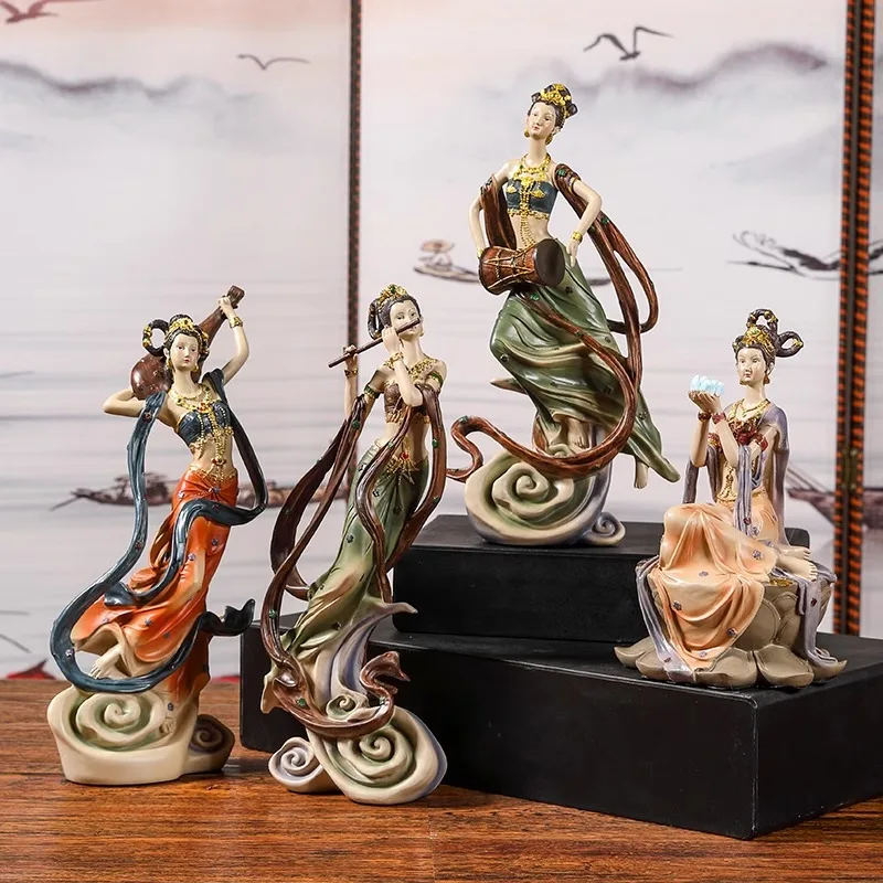 

Dunhuang Flying Goddess Sculpture Ornaments Classical Home Decoration Fairy Resin Statue Living Room Decoration Collection Gifts