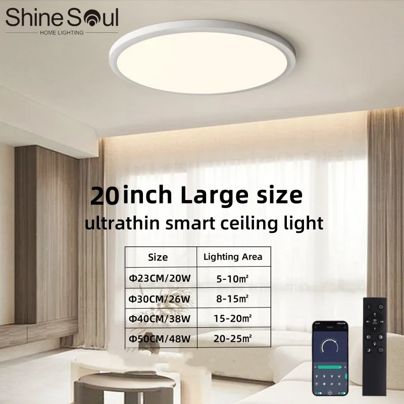 20 Inch Large Ceiling Light 48W Smart APP Remote Control Dimming Living Room Bedroom Room Decor Ultra-thin LED Ceiling Lamp