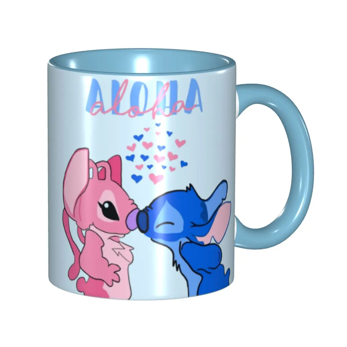 Aloha-tazas de café de Stitch y Angel para hombre y mujer, taza Linda Kawaii, regalo romántico