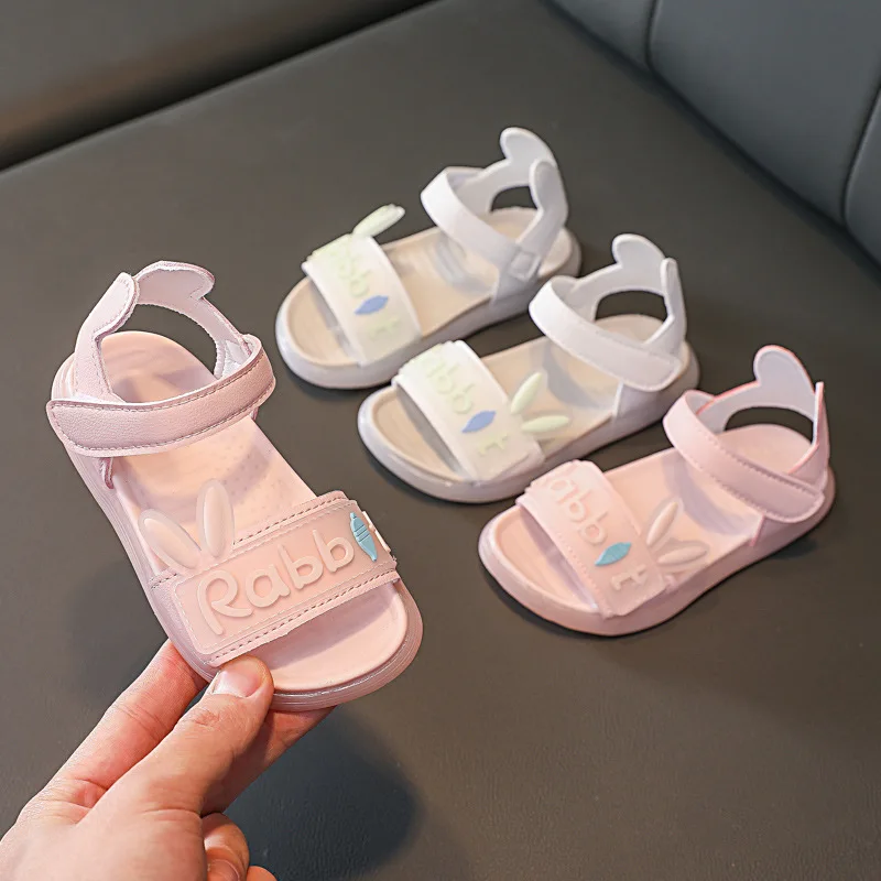 صنادل Summer Children Sandals for Girls Fashion Korean Cute Rabbit Princess Shoe Soft Sole Baby Kids Shoes White Beach Sandalias