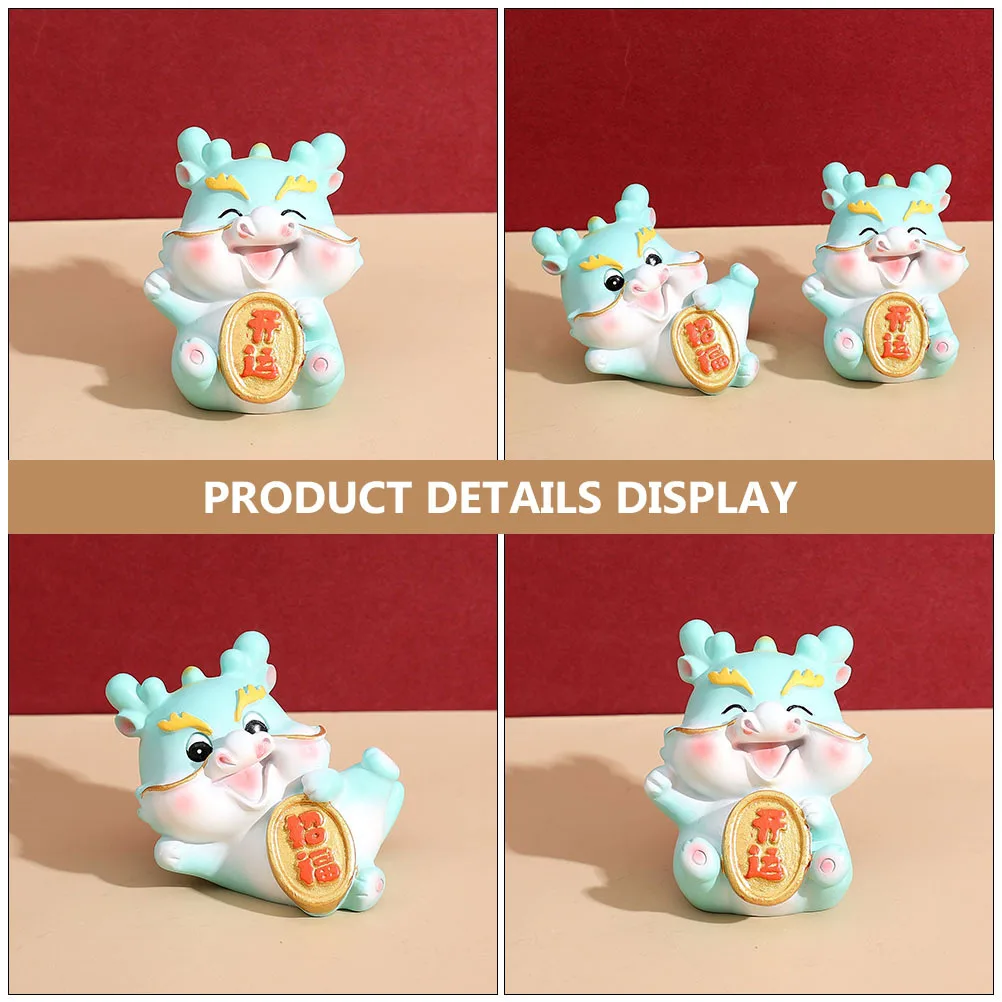 

4pcs Mini Dragon Resin Cartoon Statue Desktop Car Interior Decor Adorable Miniature Animal Ornament Micro Landscape Dragon