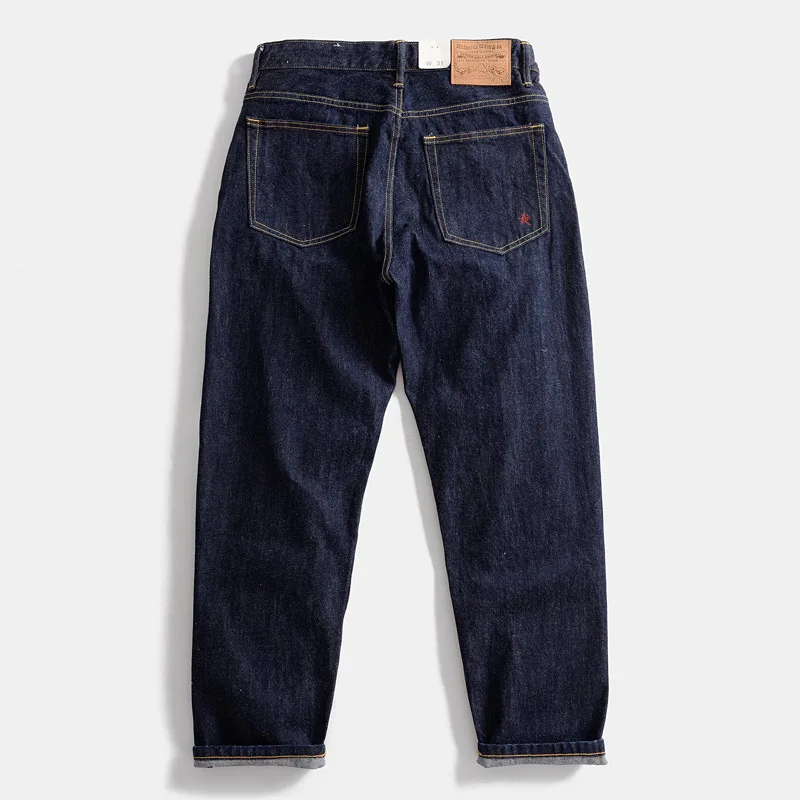 Japanese Vintage Denim Jeans with Sanding Featuring Red Ear Men's Trendy 100% Cotton Washed Old Heavyweight Straight Pants