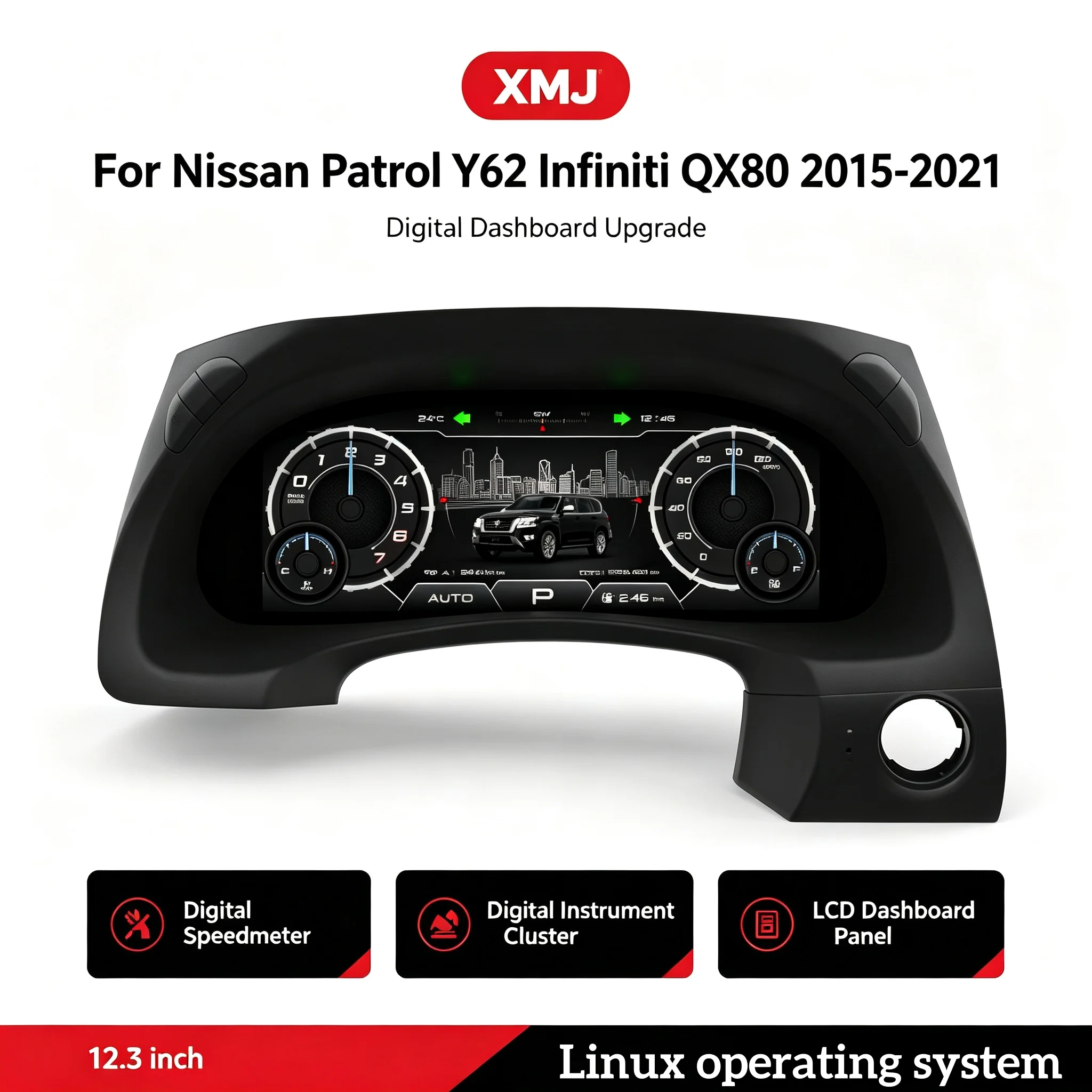 Virtual Cluster Digital Dashboard Speedmeter For Nissan Patrol Y62 infinity QX80 2015-2020 LCD Instrument Panel Display Screen