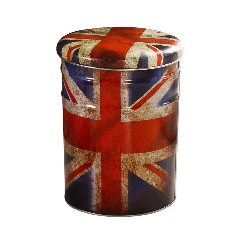 OMGD Paint Bucket Industrial Style Stool Creative Storage Iron Barrel Stool Storage Stool Vintage Iron Round Barrel Stool image 5