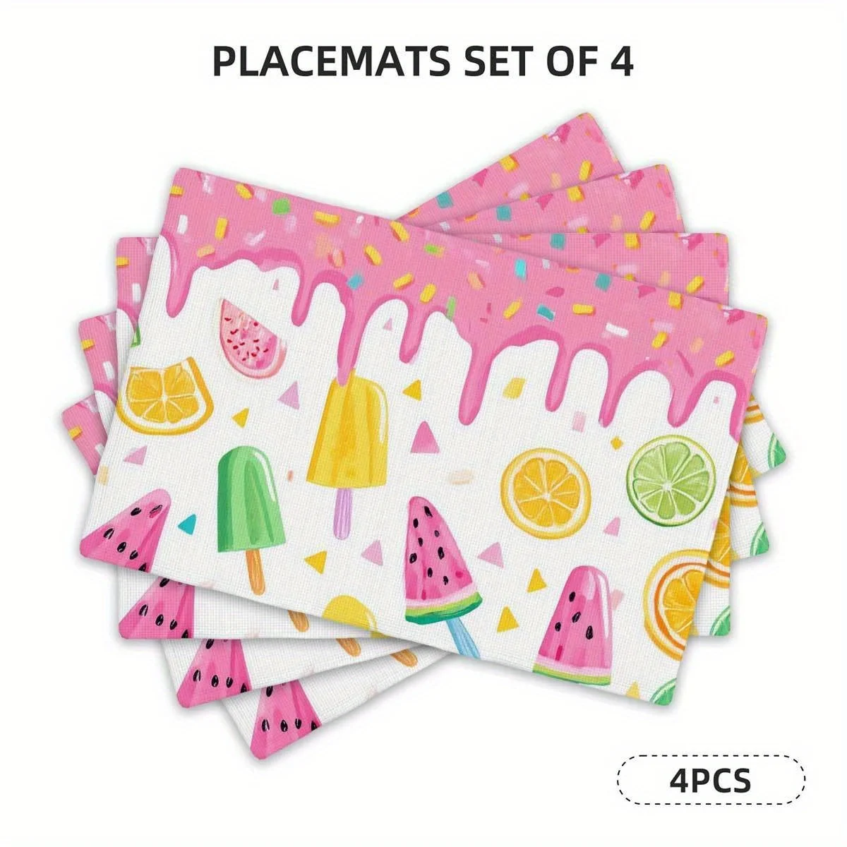 

, 4pcs/6pcs, Summer Fruits Popsicle Square Plate Mats, Holiday Indoor Kitchen Table Decoration Placemats
