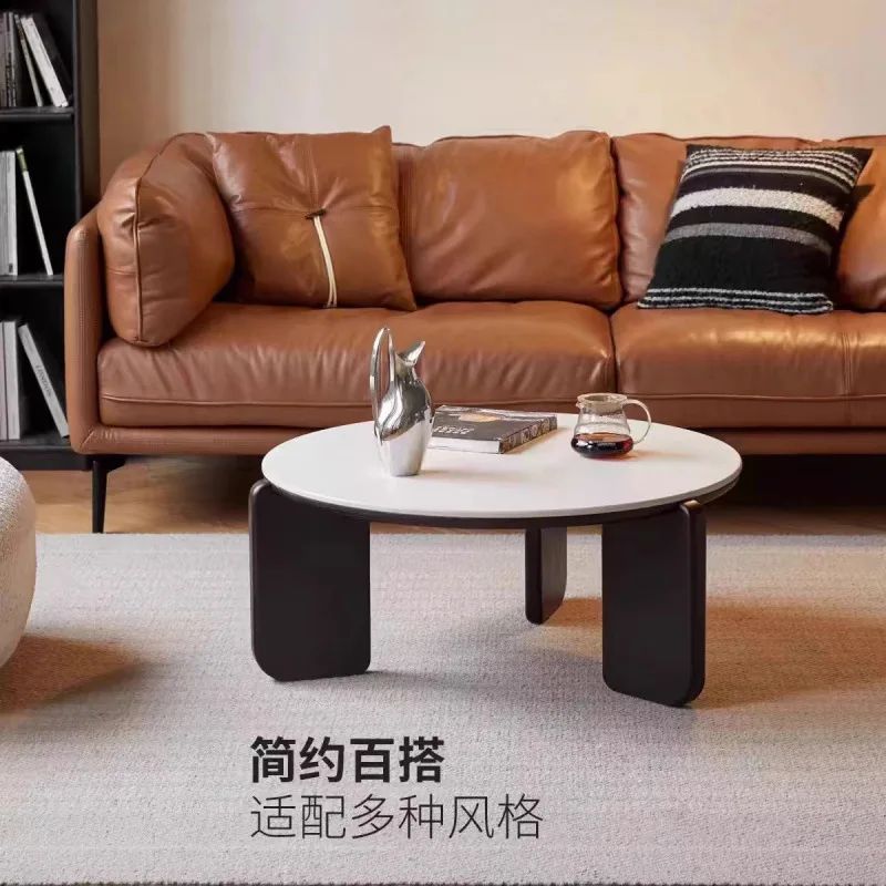 طاولة قهوة مستديرة، فاخرة خفيفة، خشب متين، أسود، شقة صغيرة بسيطة وحديثة #2