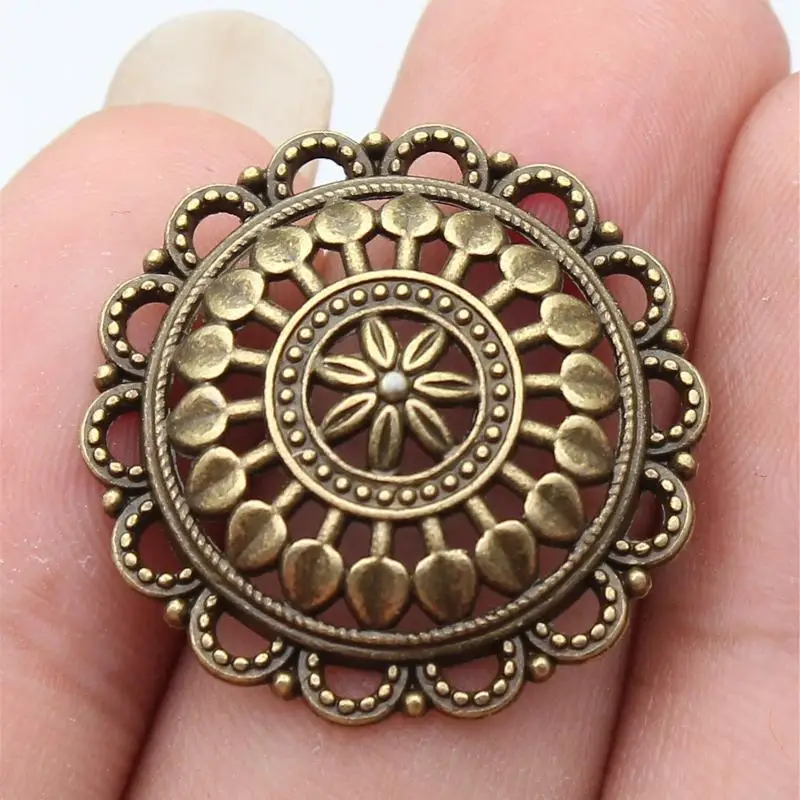 10Pcs Antique Bronze Color Antique Gold Color Antique Silver Color Round Hollow Flower Charms