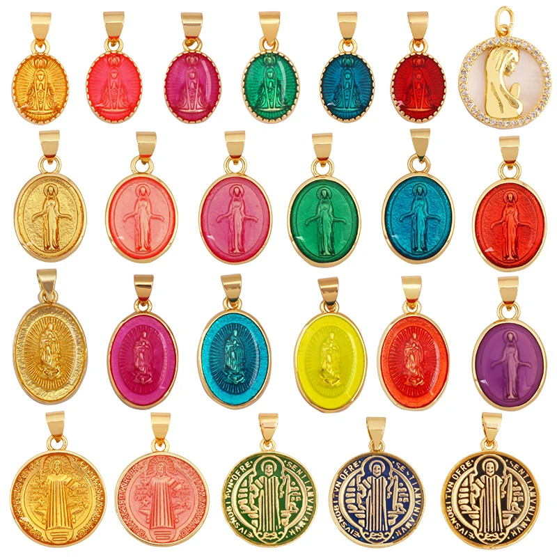 Holy Religious Jesus Virgin Mary Charm Geometry Charm Pendant,Colorful 18K Gold Plated Jewelry Necklace Bracelet Supplies K53