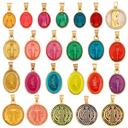 Holy Religious Jesus Virgin Mary Charm Geometry Charm Pendant,Colorful 18K Gold Plated Jewelry Necklace Bracelet Supplies K53