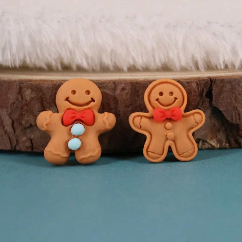 10Pcs Cartoon Christmas Gingerbread Man Resin Flatback Cabochon Figurine Scrapbook Christmas Embellishments Jewelry Accessories