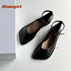 Oblique Toe Ankle Strap Pumps Flat with Buckle Mary Jane Shoes Genuine Leather Newest 2024 Summer Casual Elegant Shoes Luxury