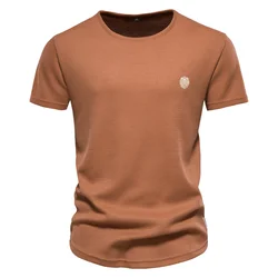 AIOPESON Waffle Men's t-shirts Solid Color O-neck Short Sleeve Casual T-shirts for Men New Summer Basic Breathable Tops Tee Men