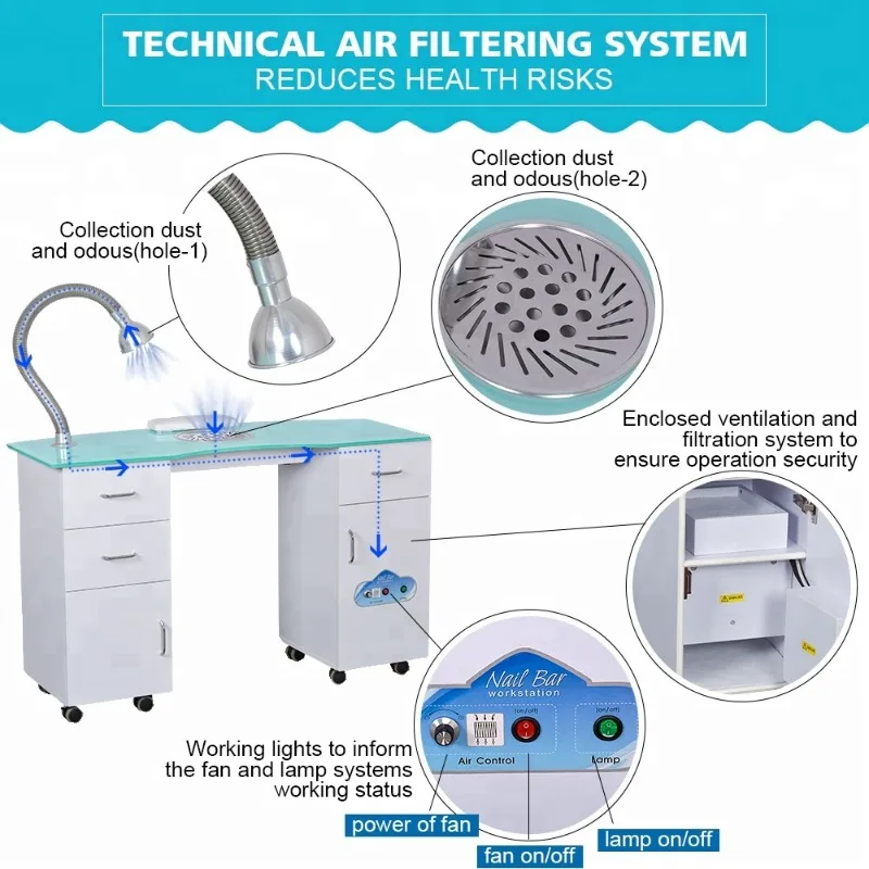 Modern nail salon manicure table with fan