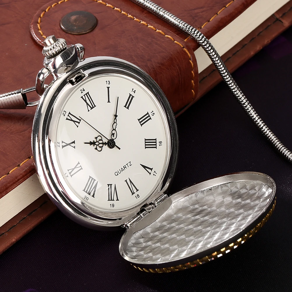 Römischen Ziffern Display Elegante Vintage Quarz Fob Kette Taschenuhr Silber Gold Fliegen Adler Design Luxus Antike Uhr Männer