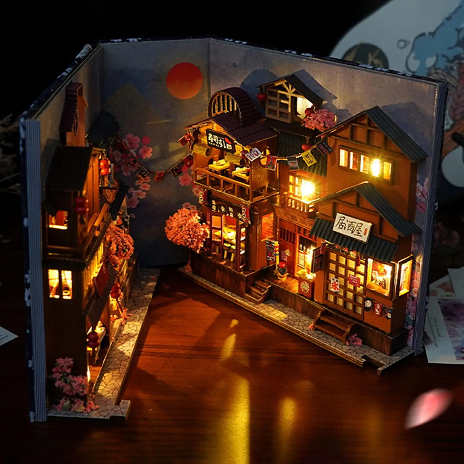 

, с подсветкой, наборы книжных полок, японская пейзажная модель кукольного домика, женские подарки на день рождения