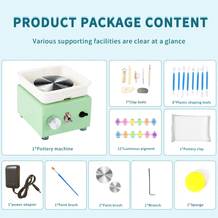 Mini pottery machine electric turntable soft pottery mud handmade green full set no-bake pottery mini drawing machine