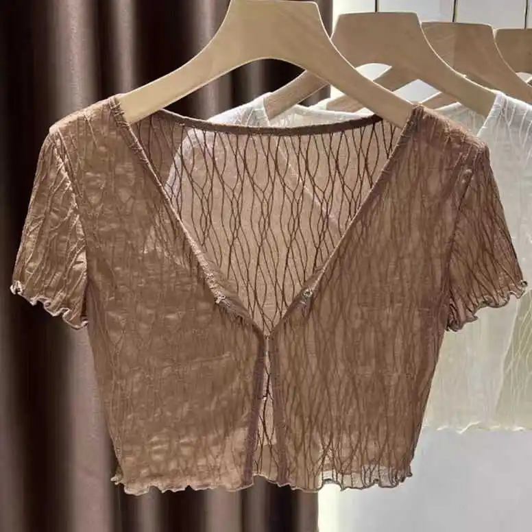 

Легкий летний кардиган с V-образным вырезом для женщин, тонкий, приталенный, универсальный, повседневный, модный