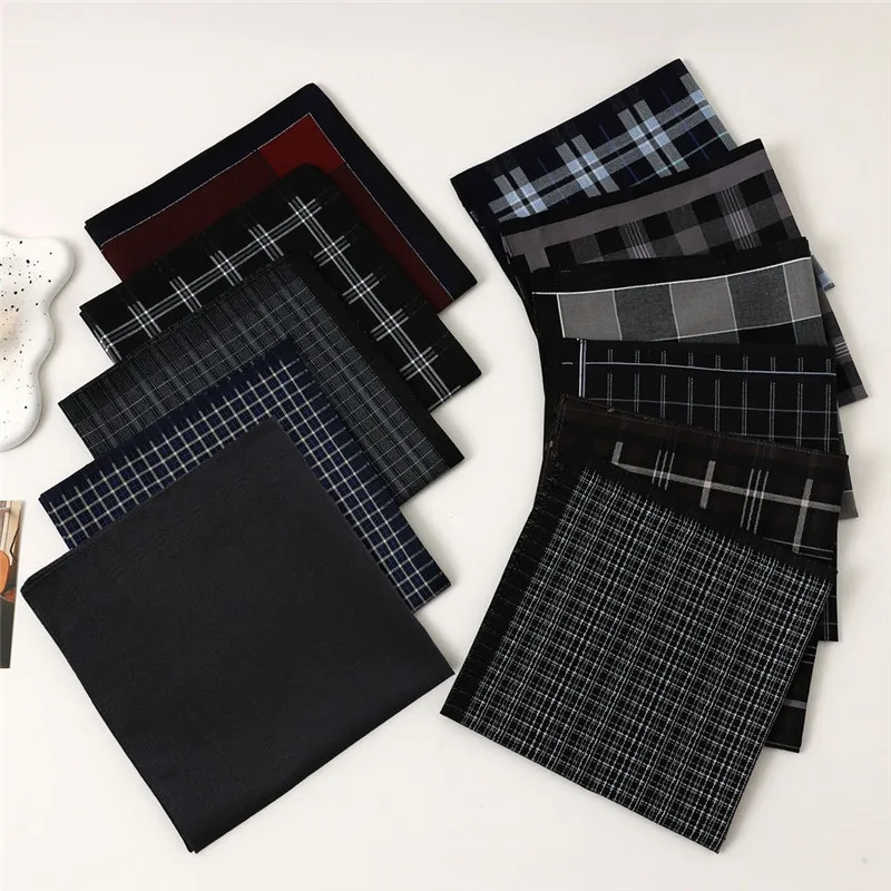 6 Stück 43 x 43 cm quadratisch, 100 % Baumwolle, dunkle Farbe, gestreift, kariert, für Herren, Taschentuch, Hochzeit, Party, Geschenk, Business-Taschentücher – Detail 5