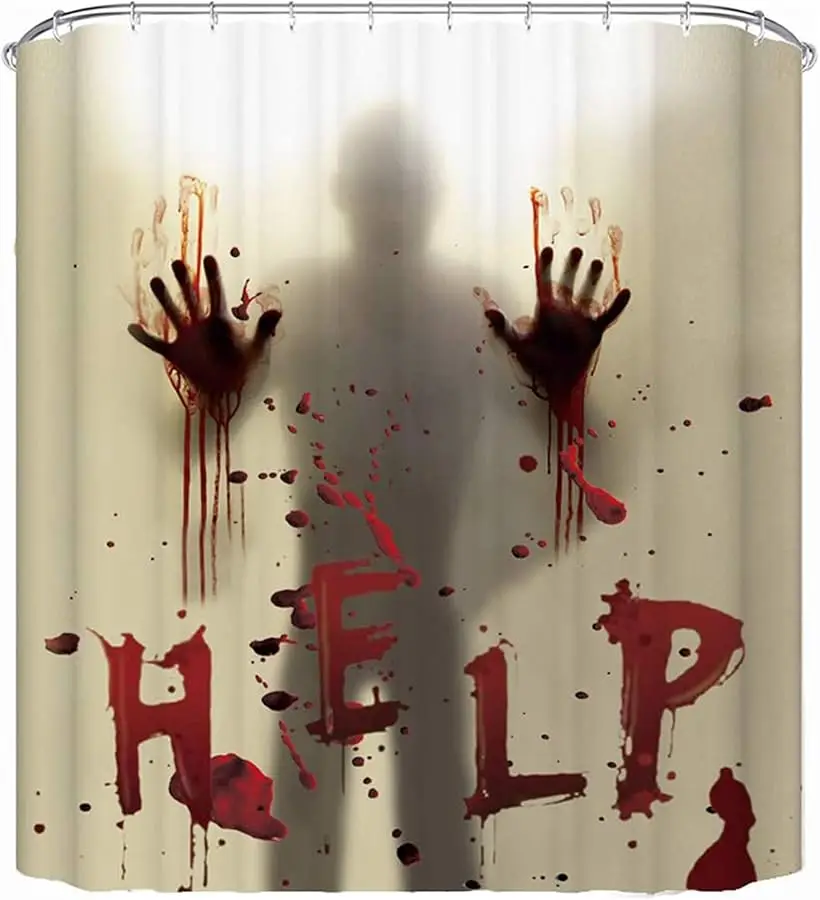 

71 Inch x 71 Inch Halloween Shower Curtain Liner Window Curtains, Help Me with Bloodys Hands for Halloween Decorations Theme Dec