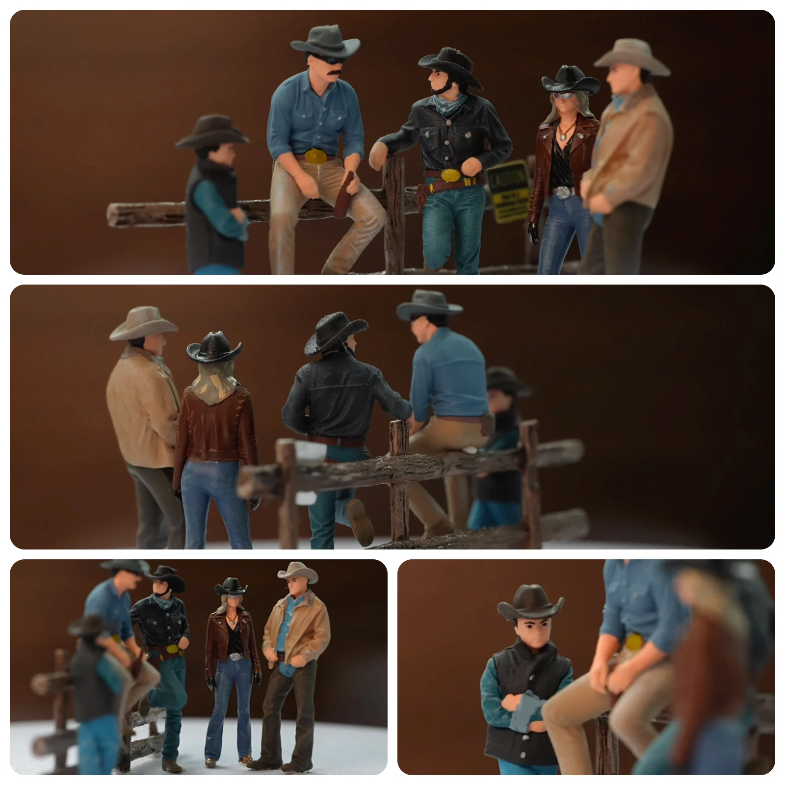 1/64 Scale Resin Western Cowboy Figures Set with Ranch Fence Miniature Scene Props Hand Painted Display for Diecast Car AFA image 6