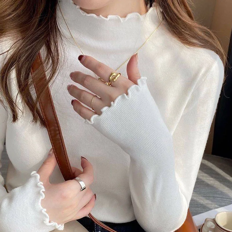 

Women Clothing Fashion Long Sleeve Knitted Sweater Women Pullovers Ruffled Collar Knit Sweater Pullover Women Tops Sweaters Q726