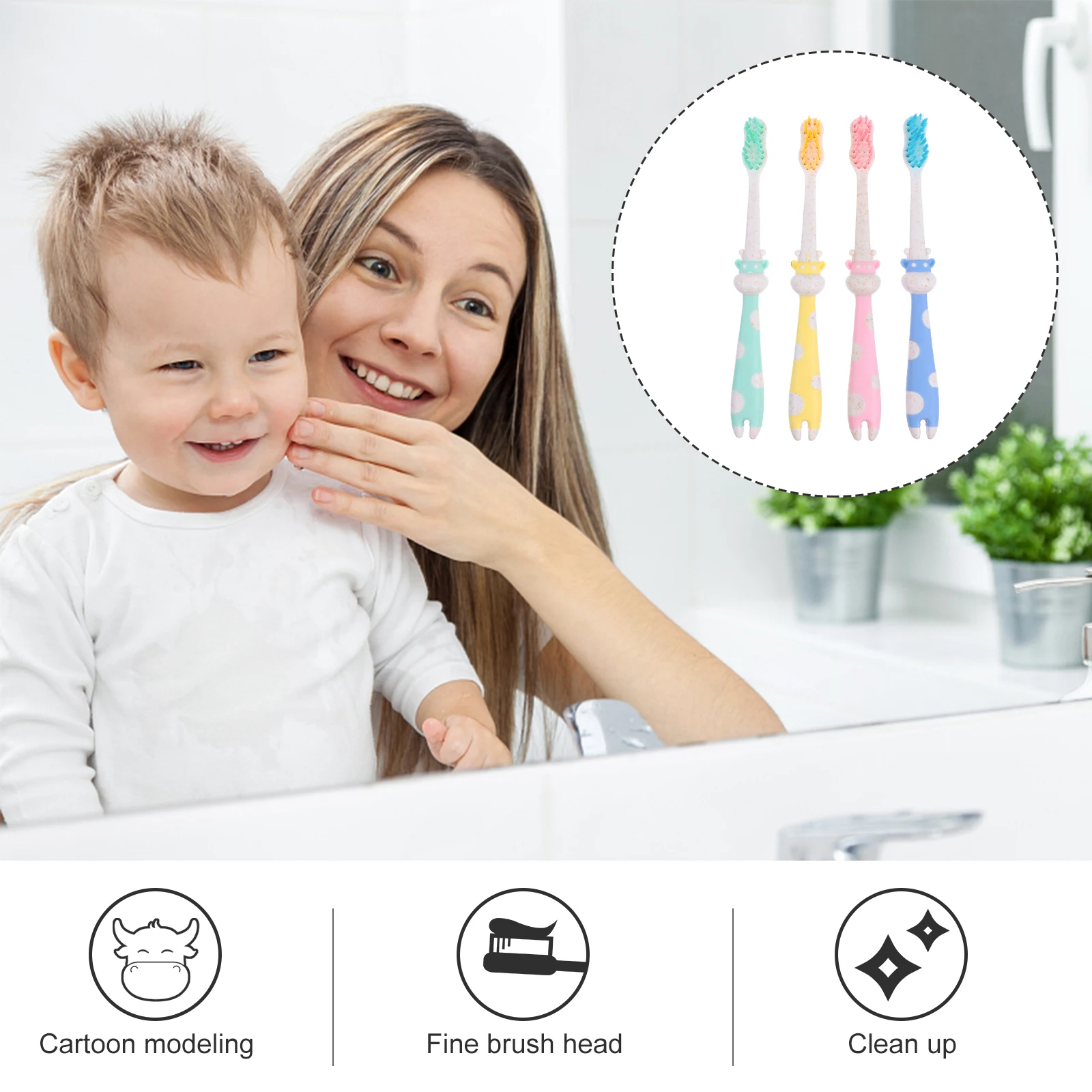 

4pcs Kids Toothbrush Animal Shape Soft Bristles Baby Oral Care Cartoon Deer Design Toddler Straw Nylon Safe Toothbrushes