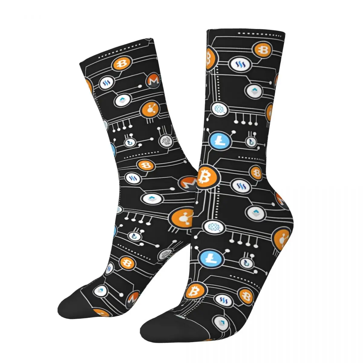 Vintage Cryptocurrency Bitcoin Altcoin Blockchain Men's Socks Unisex Novelty Seamless Printed Funny Crew Sock Gift