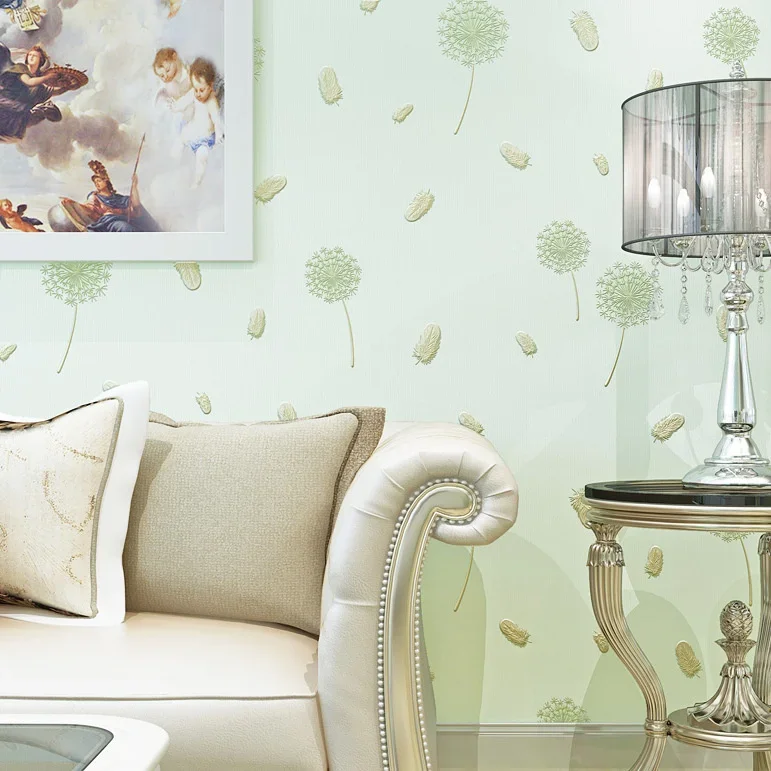 Pink dandelion wallpaper modern simple fresh TV background wall pastoral style small floral wallpaper green