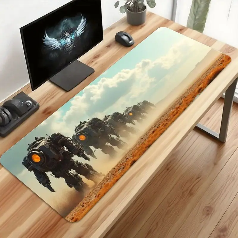 قطعة واحدة من لوحة ماوس الألعاب Sci-Fi Mecha Robot Desert March - مشهد روبوت ملحمي، غير قابل للانزلاق، طباعة عالية الدقة للمكتب والمكتب المنزلي، هدية عيد الميلاد