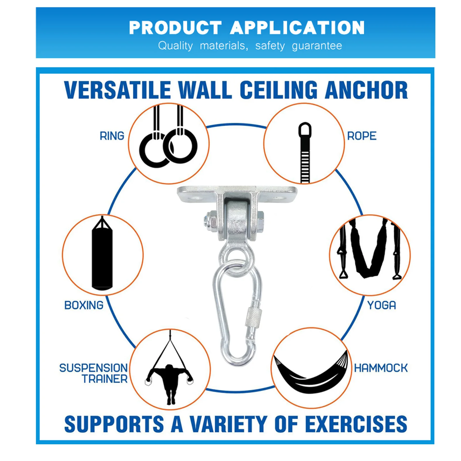 

1 комплект прочных поворотных крючков и защитных пряжек, подходящих для различных стульев, для использования в помещении и на открытом воздухе, номинальная вешалка для качелей всех возрастов