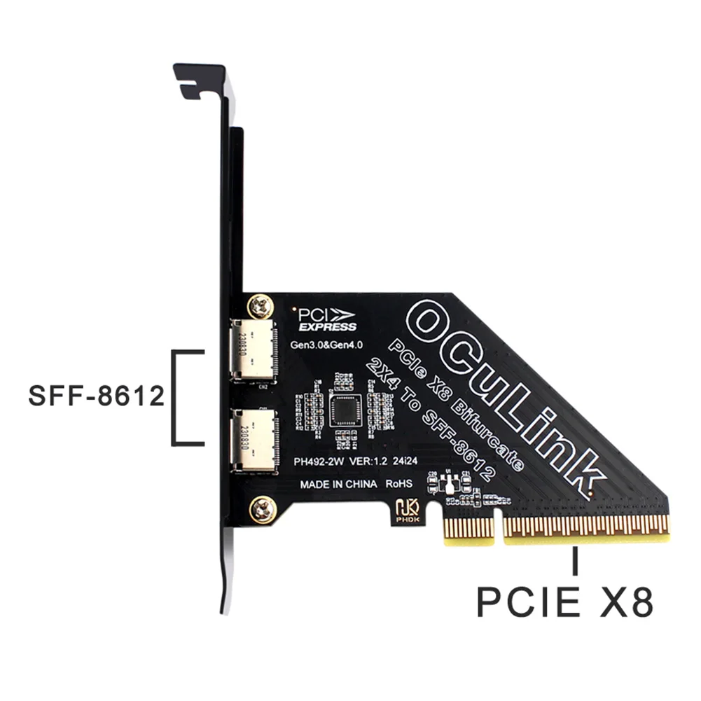 PCIeX8 から 2 ポート Oculink SFF 8611 & 8612 変換カードサポート PCIe 4.0 PCIE 外部 Oculink アダプター Mac OS/Windows/Linux 用