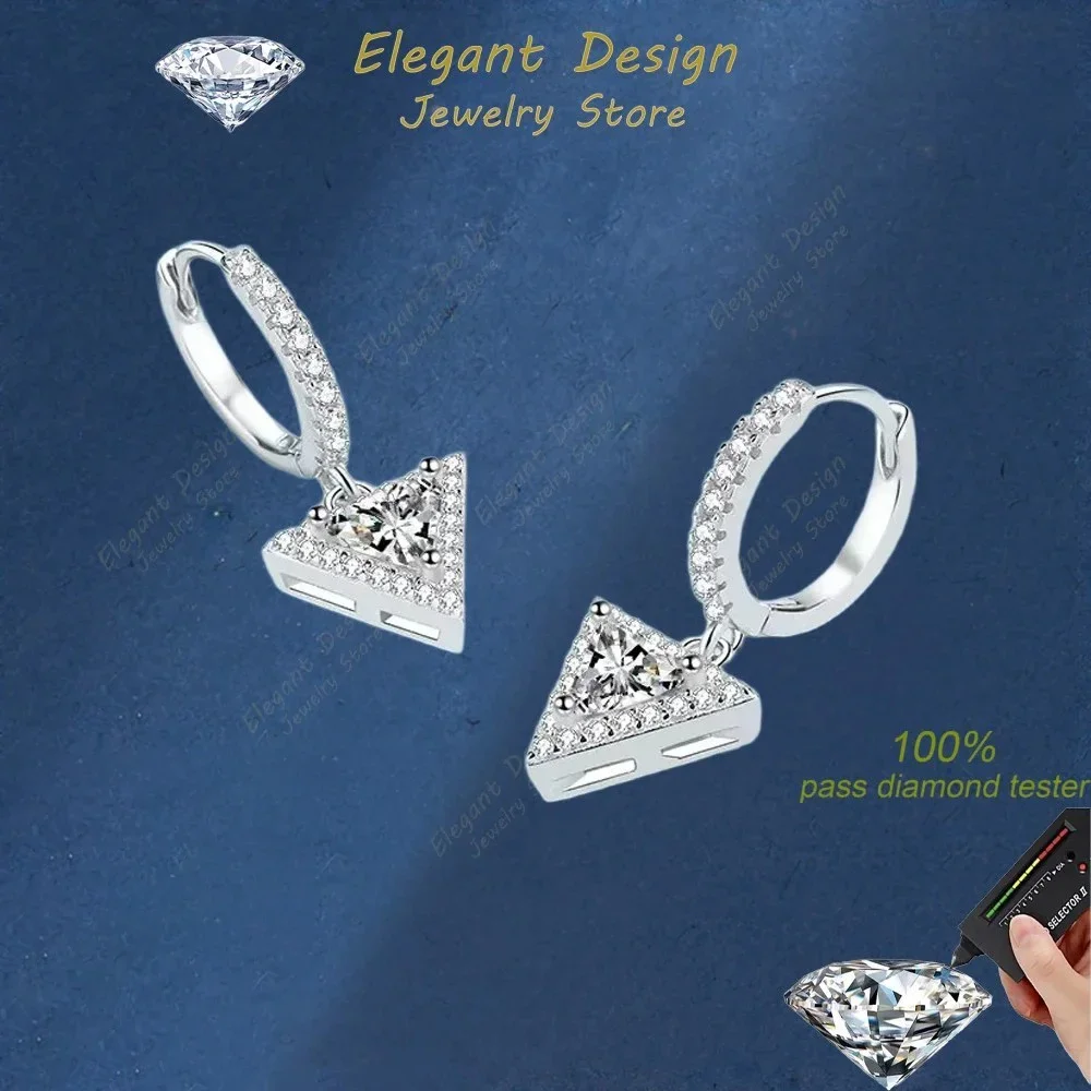 Elegant Design Triangular 1/2CT Moissanite Drop Earrings Women's Daily Wear Fine Jewelry Shiny Platinum PT950 Earring Gift