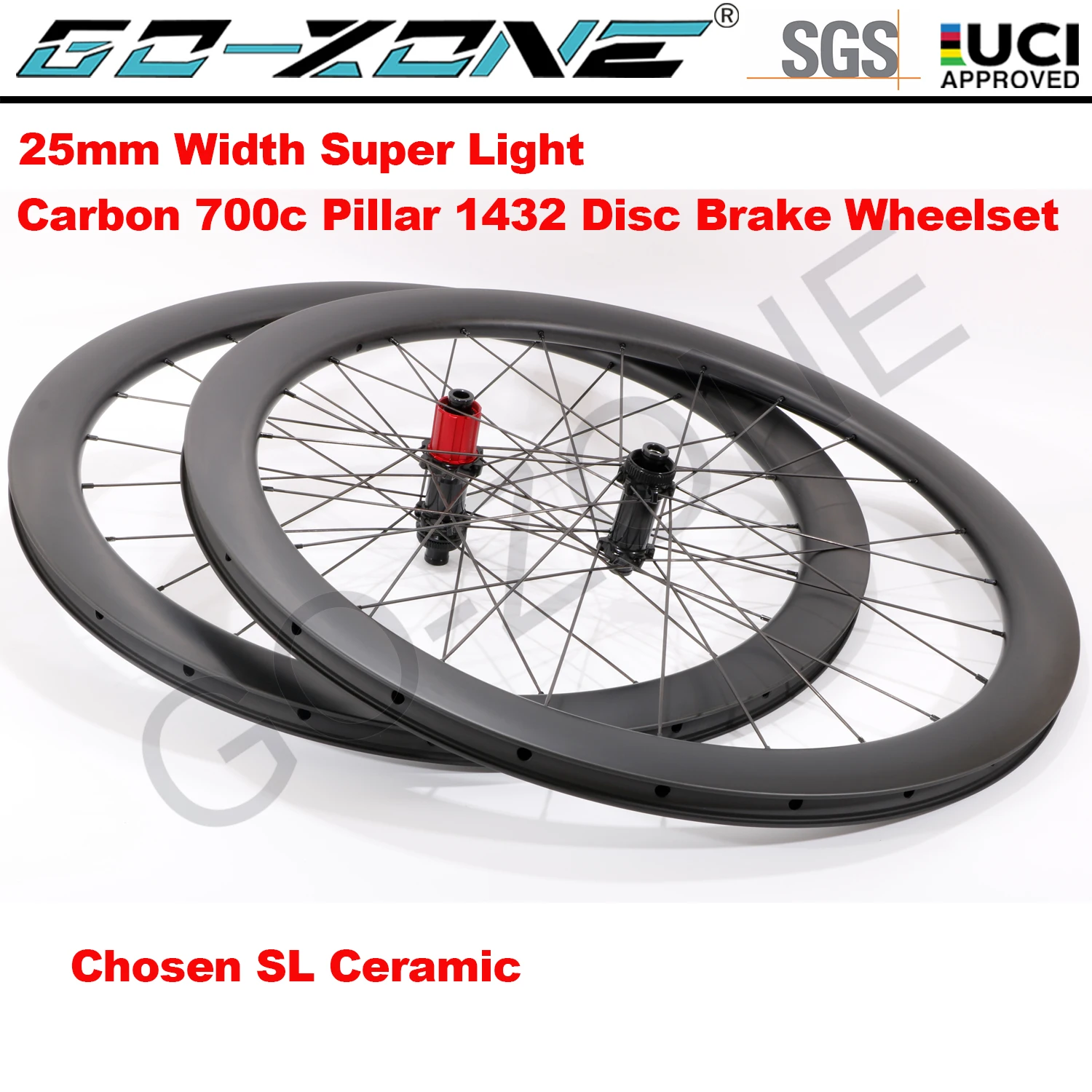 Super Light Clincher Tubeless UCI Quality Carbon Wheelset Disc Brake 700c Chosen SL Ceramic Pillar 1432 Carbon Road Wheels