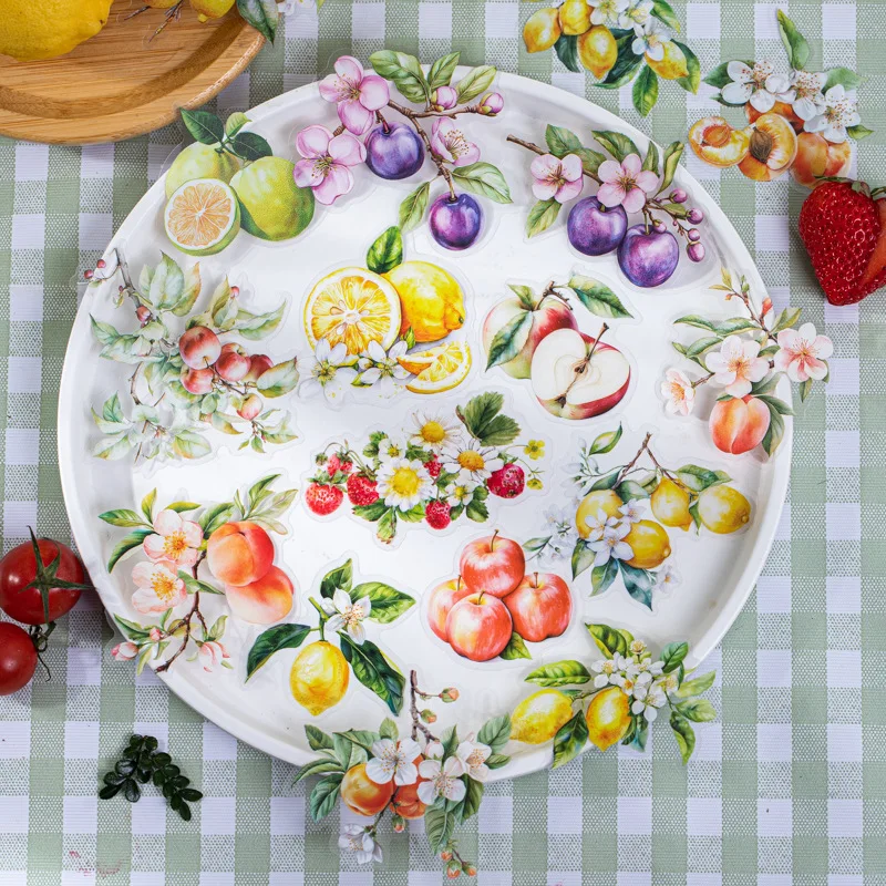 

12pcs Stickers Double White Ink PET Fruit Flower Fruit Material package Children Decorative diy Writing Scrapbook 136*108mm