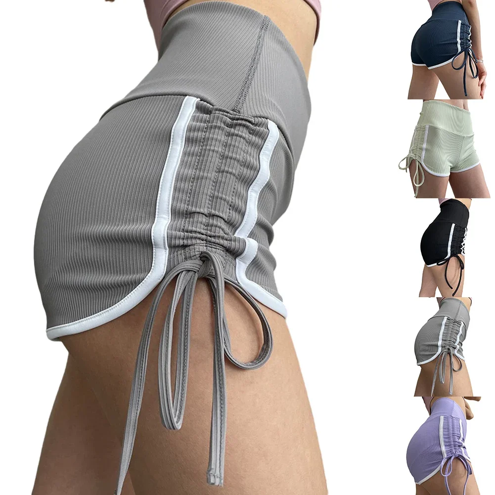 Women Summer Casual Shorts Side Split Tight-Fitting Sexy Drawstring Hot Pants Quick Drying Breathable Sports Yoga Short Pants