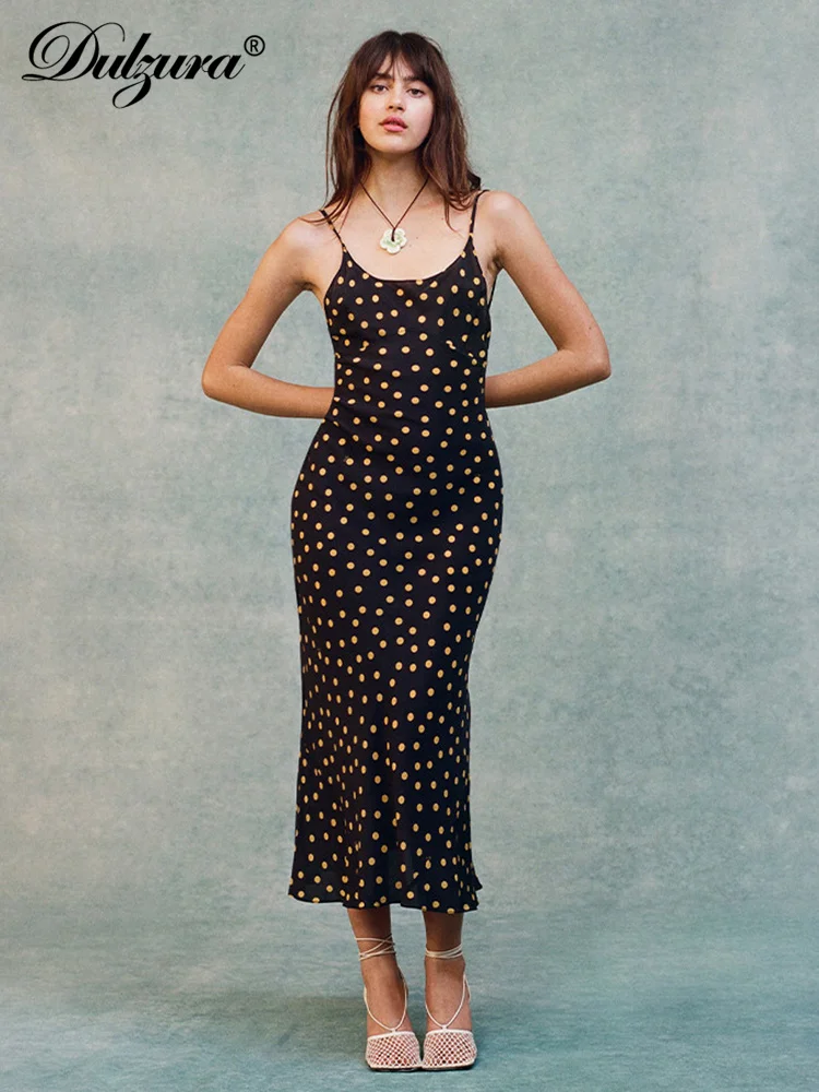 

Dulzura 2024 New Printed Dot Sexy Backless Spaghetti Strap Midi Dress Party Club Summer Holiday Streetwear Women Clothes