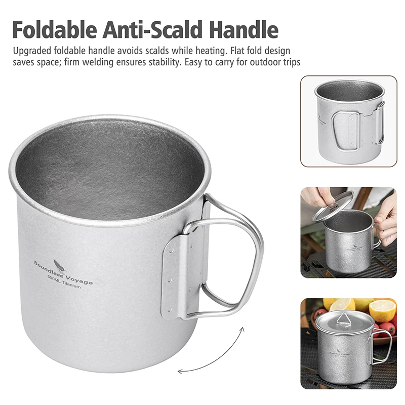 Boundless Voyage Titanbecher Ultraleichter Camping-Kaffee-Bier-Tee-Becher, bei offenem Feuer erhitzbarer Topf, Outdoor-Kochgeschirr, spülmaschinenfest – Detail 3