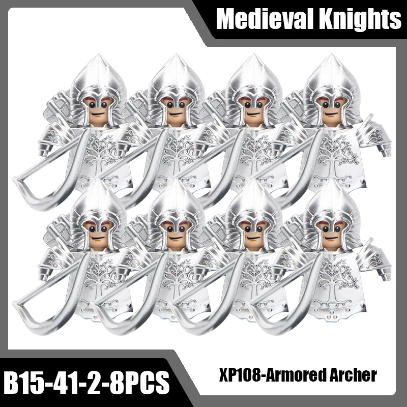 Mittelalterliche Burg Soldat Ritter Figuren Bausteine Schwertkämpfer Kapitän Bogenschütze Speer Infanterie Rüstung Helm Bogen Schwert Ziegel Spielzeug