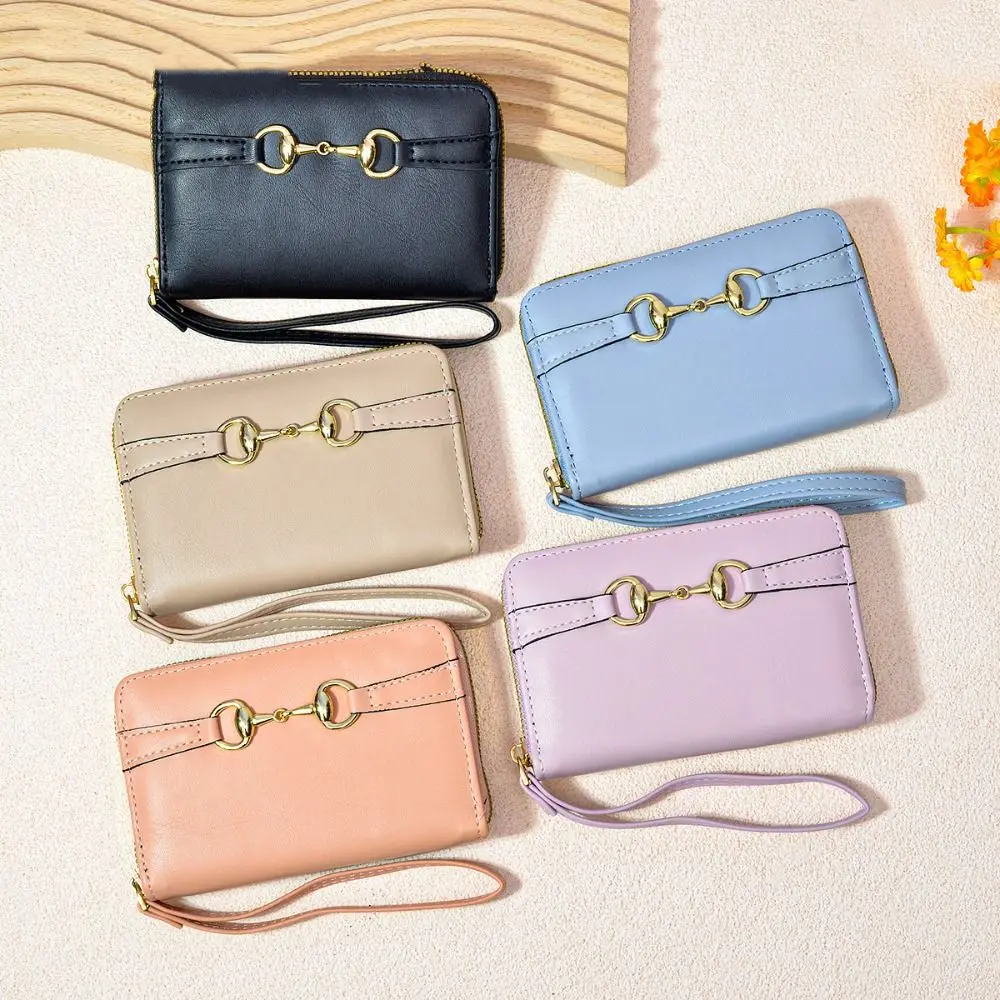 Gift PU Women Leather Purse Solid Color Large Capacity Hardware Wallet Leather Rope Versatile Zipper Zero Wallet Female