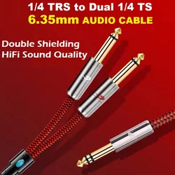 Stereo 1/4 Inch TRS 6.35mm to Dual 1/4'' TS Mono Male Audio Cable for Amplifier Speaker Mixer Console DJ Shielded Y Cords