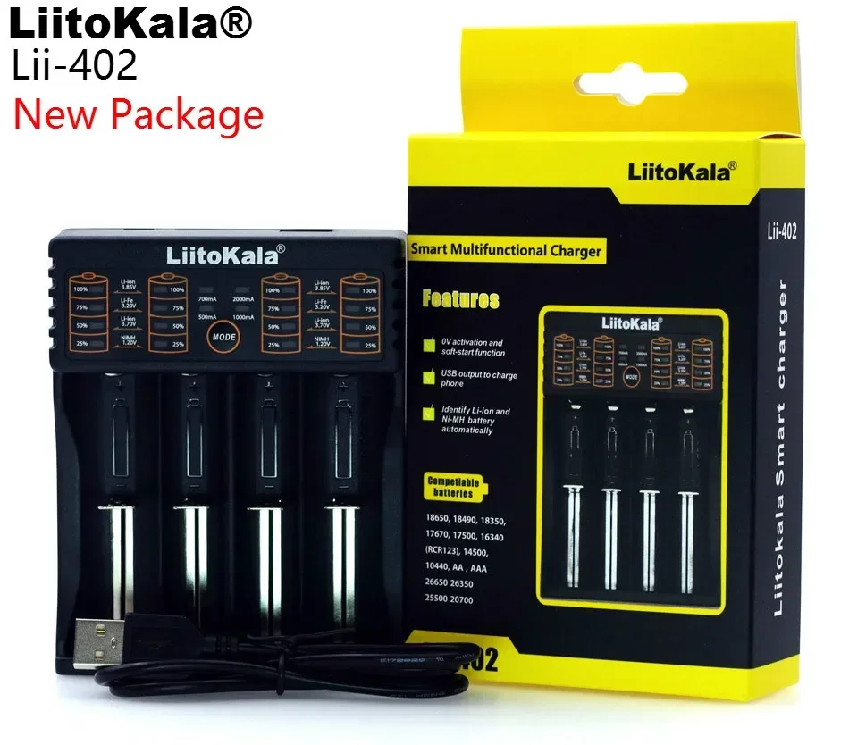 Liitokala Lii-402 18650 Charger 1.2V 3.7V 3.2V 3.85V AA / AAA 26650 10440 14500 16340 25500 NiMH lithium battery Smart Charger