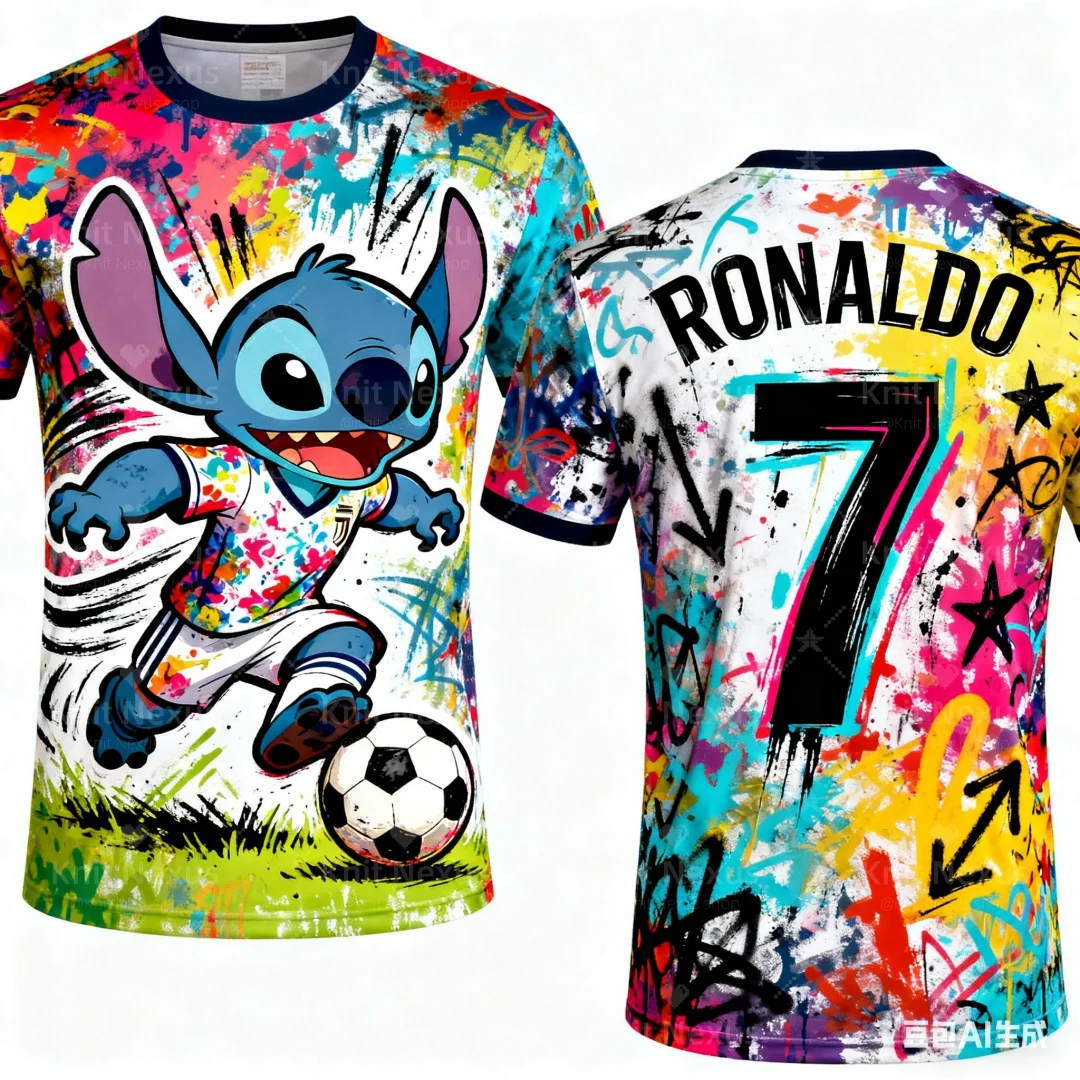 Дисней Стич No. Джерси 7 Роналду, осенняя спортивная футболка для отдыха, быстросохнущая мужская футболка, детская одежда, футболка Y2k для женщин