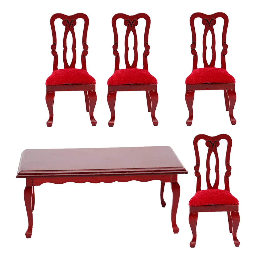 

Tiny House Vintage Dining Chair Set Furniture Miniature Accessories Table Chairs Stool Red 1/12 Scale Child