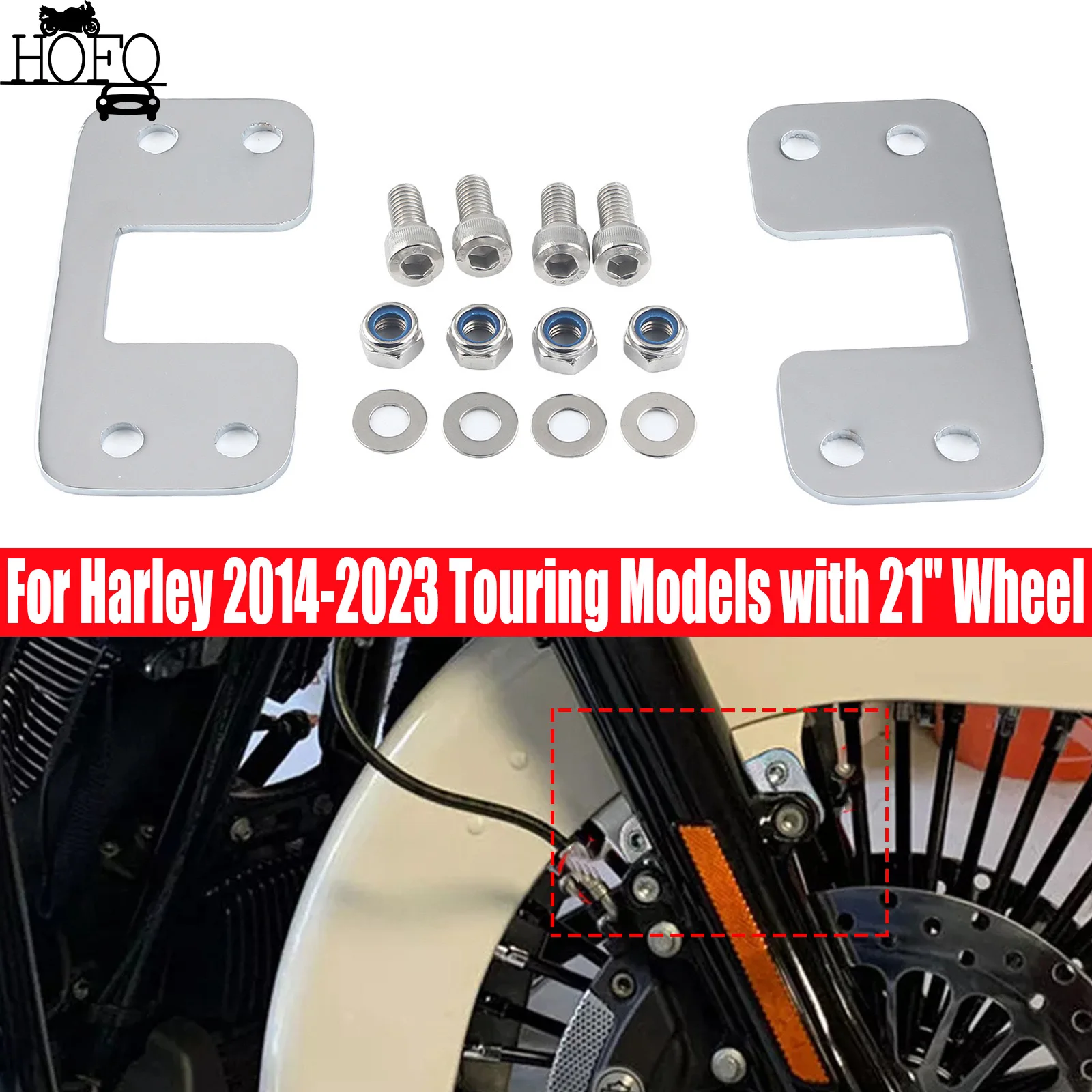 

Black 21" Wheel Fender Lift Brackets Adapters Chrome Fit For Harley Road Street Glide