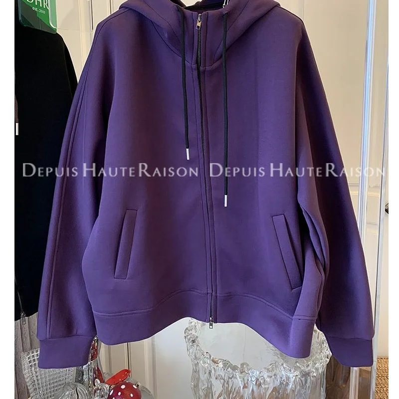 Felpa con cerniera da donna autunno e inverno nuova giacca con cappuccio pigra ampia e versatile in tinta unita alla moda