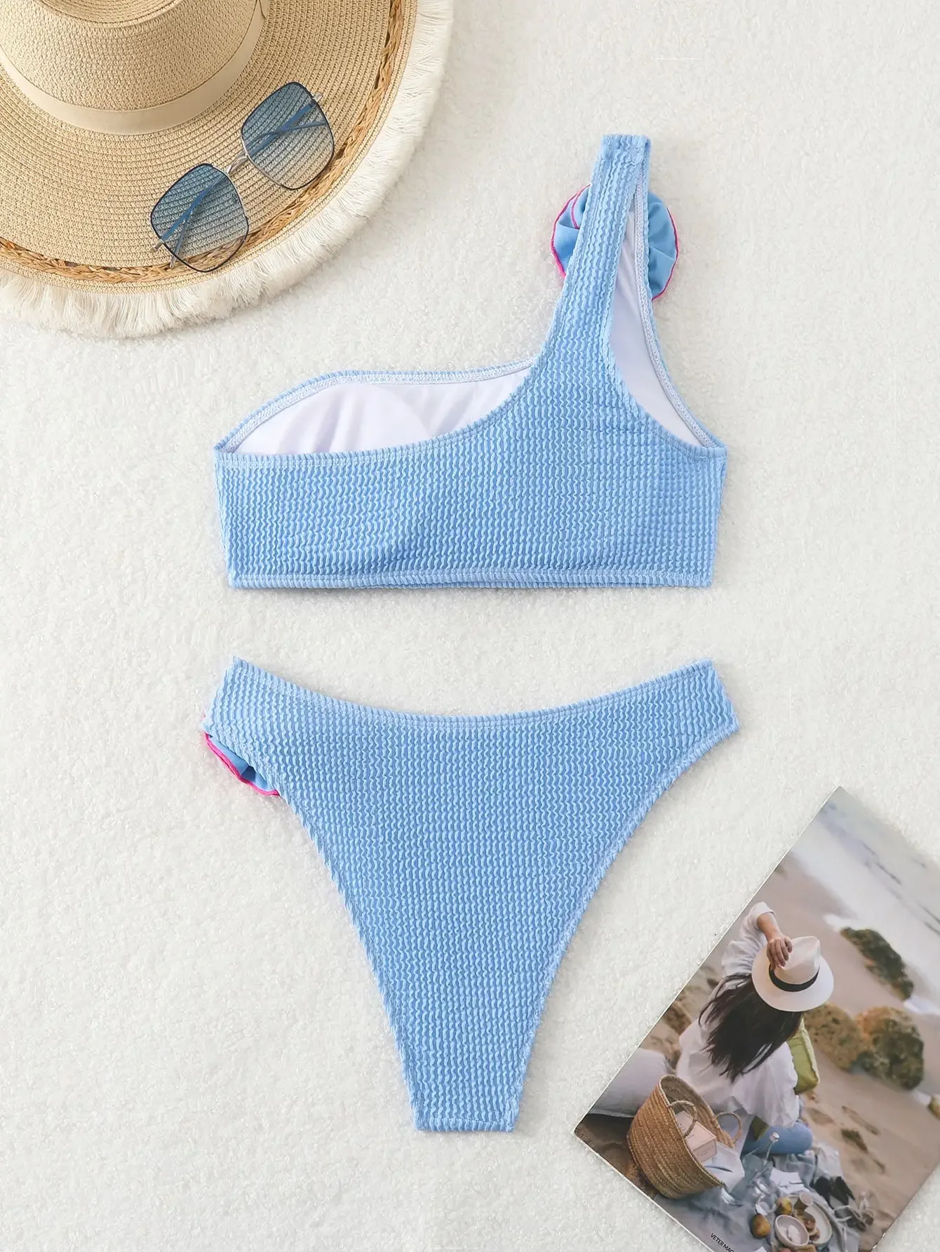 Sexy Micro Bikinis Sets Two Pieces Swimsuit Blue Swimwear Female Brazilian Thong Biquini One Shoulder Beach Wear Bathing Suit