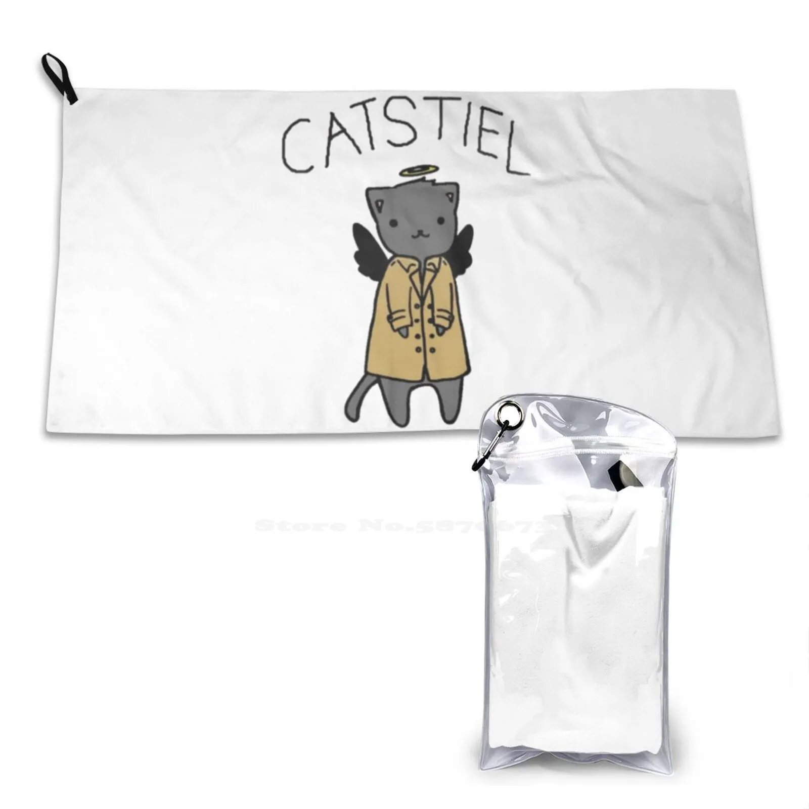 Catstiel 3D Print Towel Sport Soft Towel Supernatural Catstiel Castiel Cute Funny Dean Sam Winchesters Crowley Trench Coat