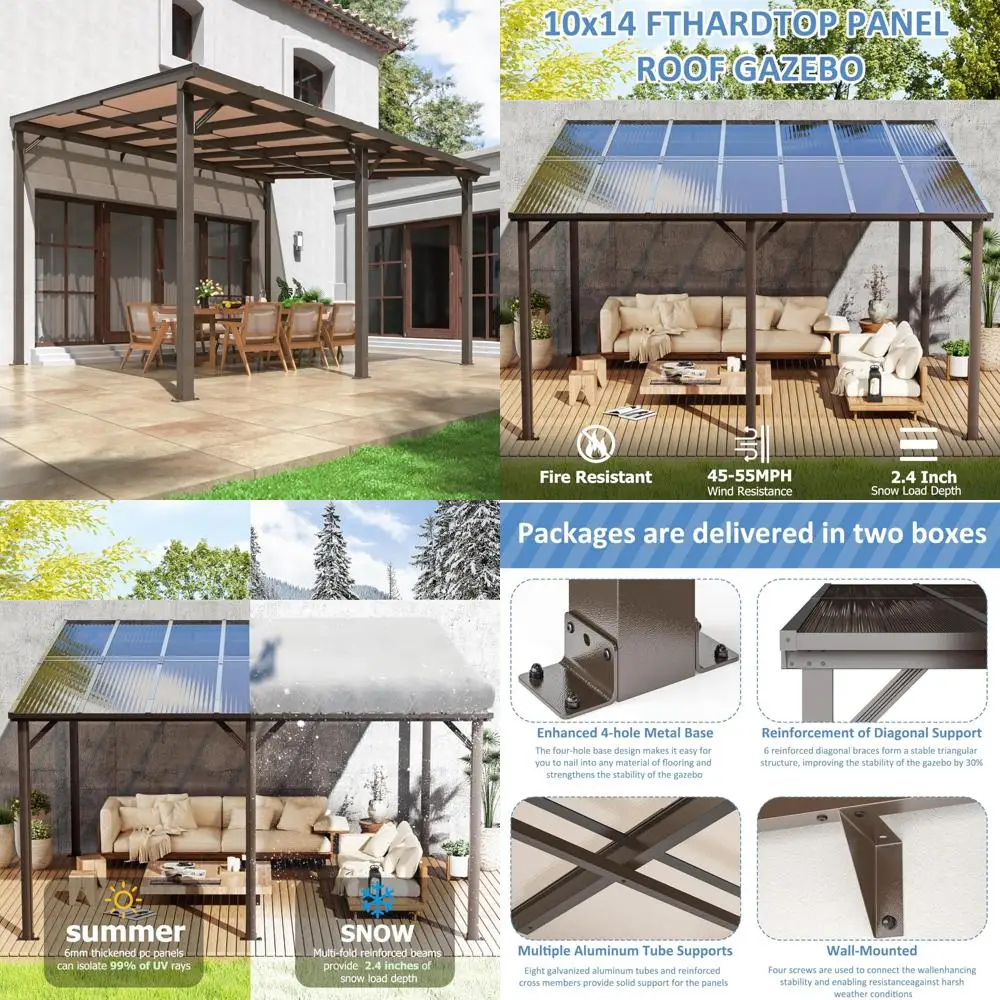 

10x14 Foot Hardtop Lean-to Gazebo with Large Pergola and Patio Awning Clearance Sale
