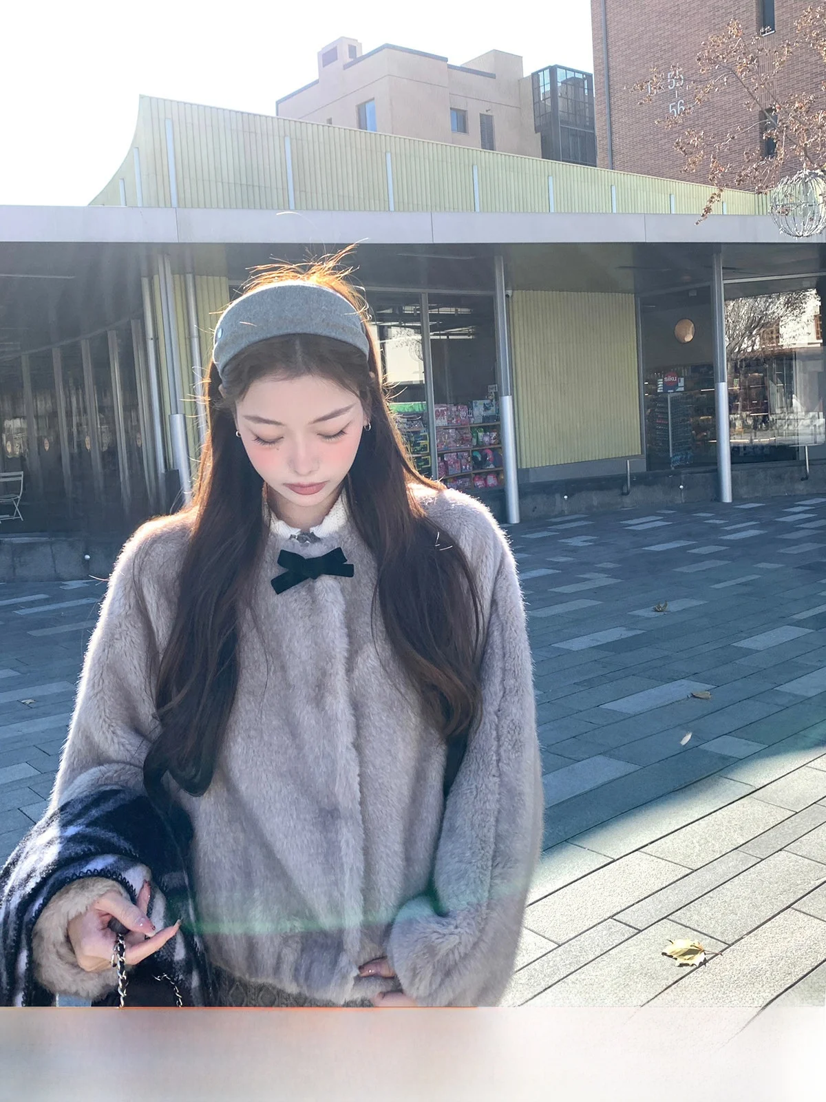 

ThePeachOfficial: Новое ретро-пальто из экологичного кроличьего меха, теплый однотонный жакет в стиле Mid-Century с узлом, модель Salzburg Misses