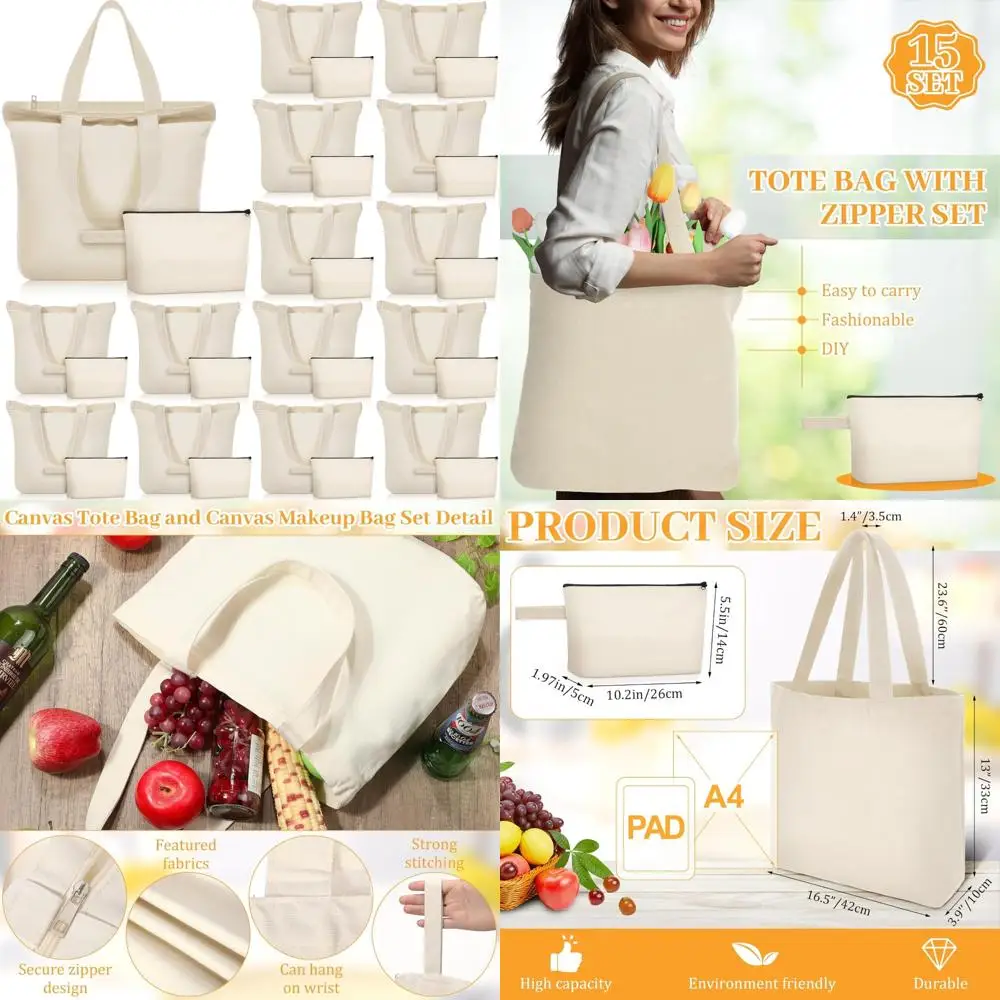 

Хлопковая холщовая сумка на молнии, многоразовая сумка для продуктов, косметичка, кухонное хранилище, пустые холщовые сумки для повседневного использования